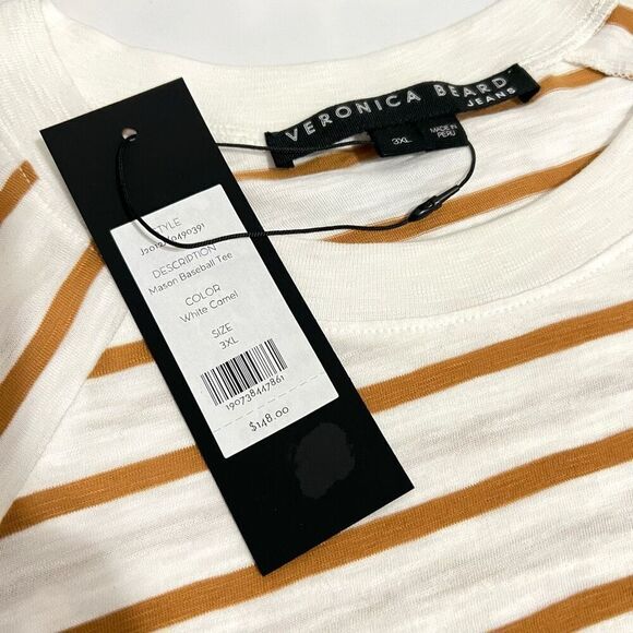 Veronica Beard Striped 3/4 Sleeve 3XLarge White & Orange Top Shirt - Picture 5 of 9